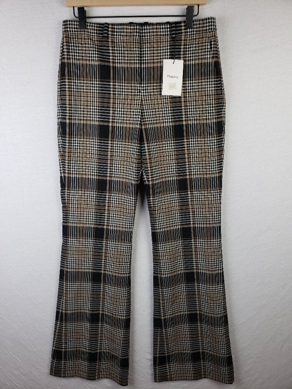 NWT Theory Demitria 4 Plaid Flare Pants Becket Portland Wool Blend Size 6 $355